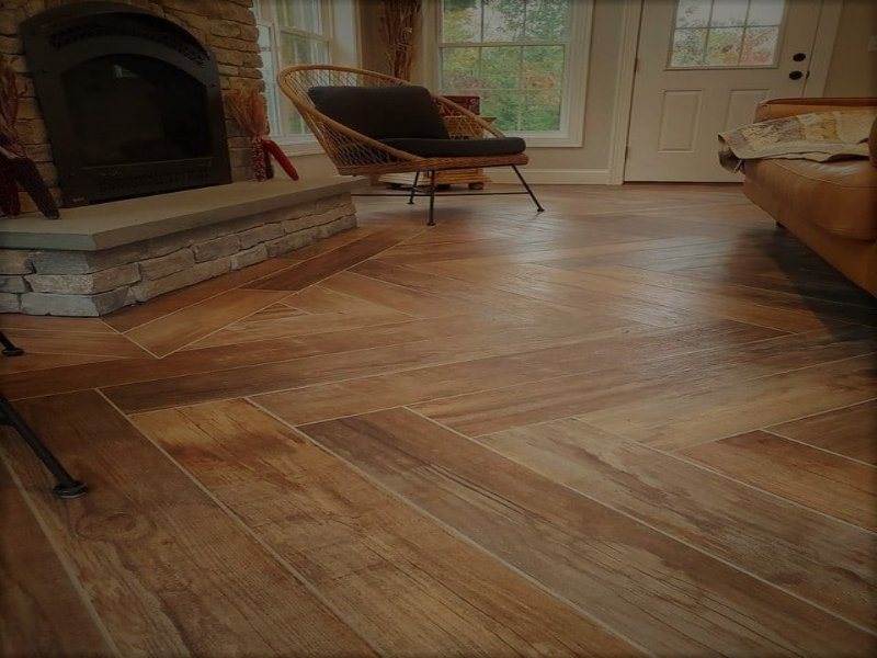 hardwood flooring installed in a beautiful herringbone pattern